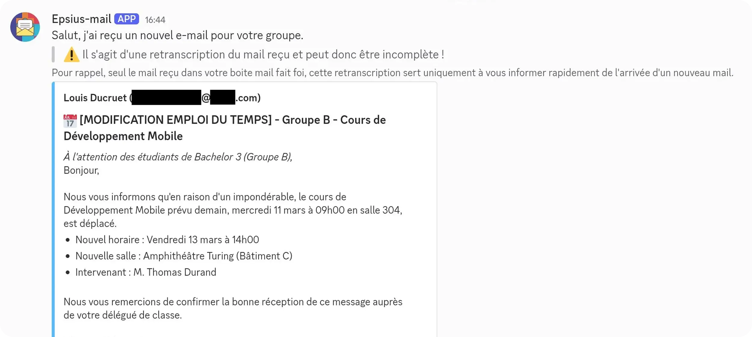 Adresse Mail de transfert